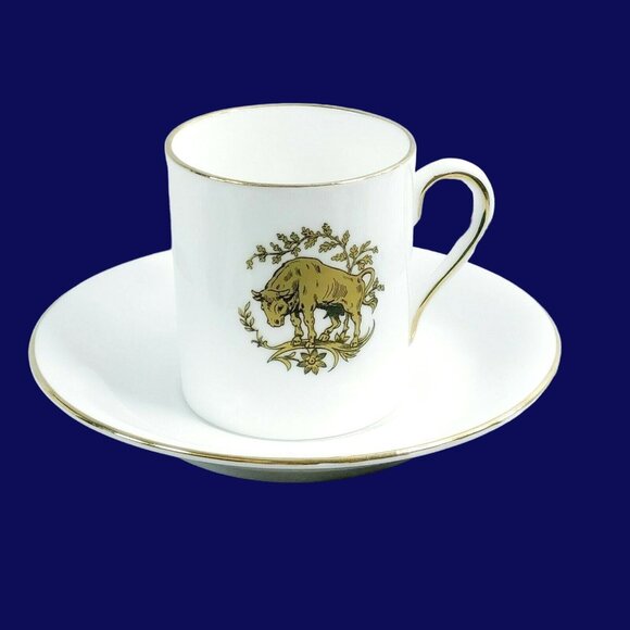 Espresso Demitasse Cup Saucer Zodiac Taurus Tuscan Fine Bone China Hallmarked - Picture 1 of 8